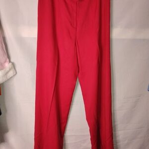 Lauren Ralph Lauren 100% Silk Pants Red Women's  Flat Front Wide Leg Size 14